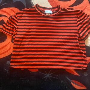 Vixen by Micheline Pitt Orange and Black Striped Crop Top
